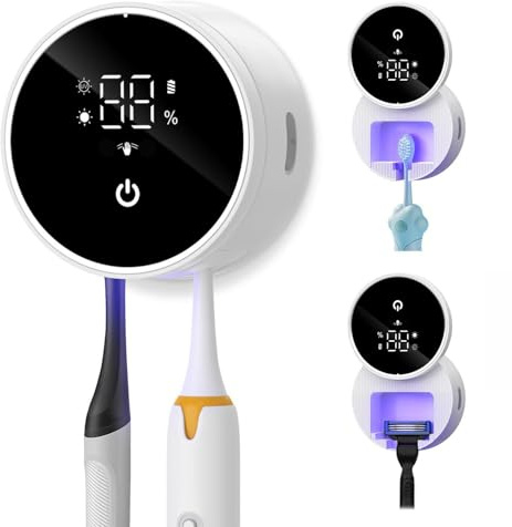 Ankilo UV Toothbrush Sanitizer, Wall Mounted Toothbrush Holder for Bathroom | USB Toothbrush Holders LED Smart Screen Toothbrush Sanitizer Case with Wave Sensor, Heated & Drying