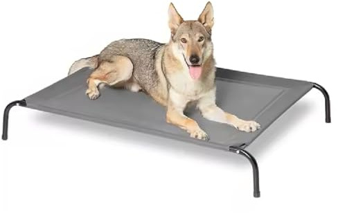 HOMION Elevated Dog Bed Outdoor Raised Dog Cots Bed for Small/Medium/Large Dogs Cooling Camping Elevated Pet Bed Raised Bed for Indoor Outdoor Washable Breathable, Grey with Black Frame (Medium)