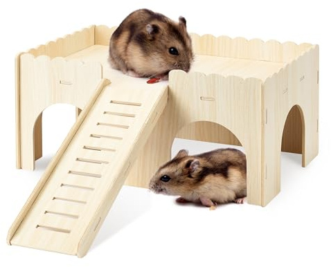 Wooden Guinea Pig House 37x23x18 cm, Guinea Pig Hideout With Ramp Large House, Detachable Animal Shelter for Small Pet Guinea Pigs Rabbits Chinchillas Hedgehogs Hamsters Rats