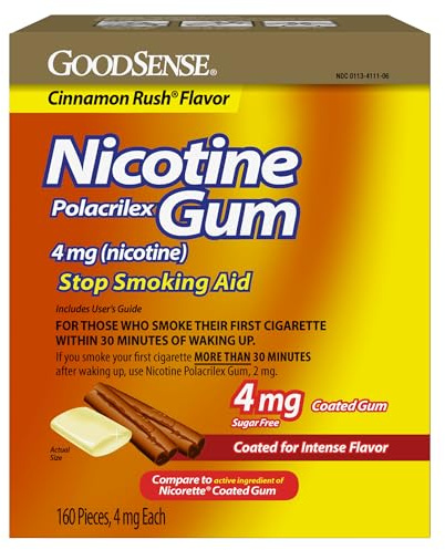 Coated Nicotine Polacrilex Gum, 4 mg, Soft Cinnamon Flavored, Sugar Free, Stop Smoking Aid