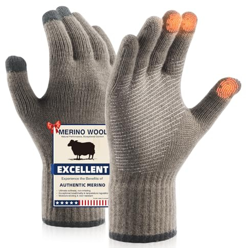 Heat equation Merino Wool Gloves for Men Women, Touch Screen Warm Anti-Slip Glove Thermal Soft Knit for Winter Driving Hiking L Bone