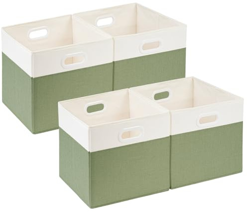 SOCOHOME 33 x 38 x 33 förvaringslådor tyg, vikbar förvaringskorg för skåp, hylla och kläder, tvättbar (grön/vit, 4-pack)
