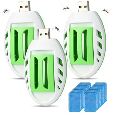 3 stycken myggkontakter, bärbar USB elektrisk myggskydd, elektrisk insektsbekämpare, elektrisk med 120 myggskyddstabletter, uttag myggskydd för vandring utomhus, sommar, hem
