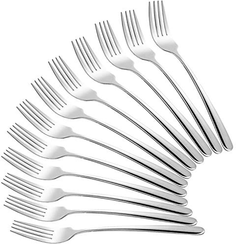 QUCHER Juego de 12 tenedores de mesa de 7,4 pulgadas y 18/10, tenedores de menú, tenedores de acero inoxidable, para uso doméstico, cocina, restaurante