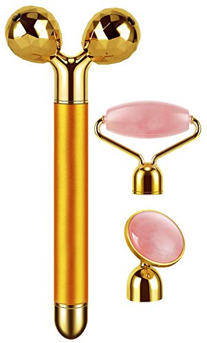 3-IN-1 Electric Jade Roller 3D Roller Facial Roller & Face Massager,Gold