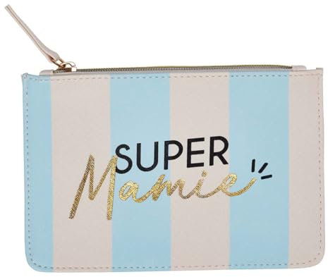 DRAEGER Paris - Petite Pochette à Zip Super Mamie - 20 x 13 cm - Bleu/Crème - Pochette de Rangement, Trousse de Maquillage, Accessoire de beauté, Format Voyage, Idée Cadeau pour Femme