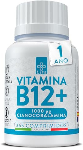 Vitamina B12 Vegan 365 Compresse PiùLife, Vitamina B Cianocobalamina, Integratore B12 Vitamina Sistema Immunitario, Sintesi Globuli Rossi, Stanchezza Fisica e Mentale, Vit B12 1000 mcg