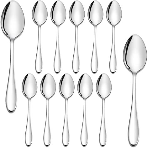 HaWare Teaspoons Set, 12 Pcs Small Stainless Steel Dessert Coffee Spoons for Cake/Tea/Yogurt, Silver& Mirror Polished, Dishwasher Safe (13.5cm)