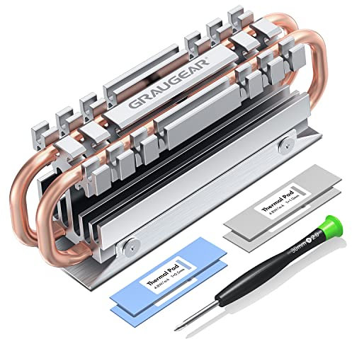 GRAUGEAR| M.2 NVMe SSD (2280) Heatpipe-Kühlkörper | lautloser Kühler | reduziert die Temperatur um bis zu 45% | 4xWärmeleitpads | Kupfer-Heatpipe | G-M2HS06