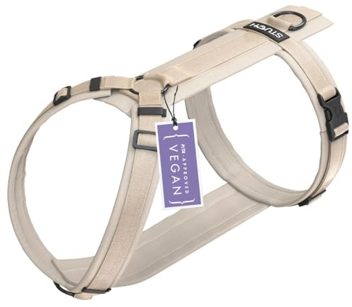 STUCH Y-Hundegeschirr gepolstert & verstellbar – formstabiles, Robustes Nylon Geschirr für kleine & große Hunde – 100% Vegan & PETA Zertifiziert, Farbe:Beige, Größe:M