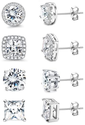 KRFY Ohrstecker Silber für Damen Männer 18 K Weißgold Hypoallergene Sterling Silber Post Ohrringe Cubic Zirkonia Brilliant Große Simulierte Diamant Halo Ohrstecker