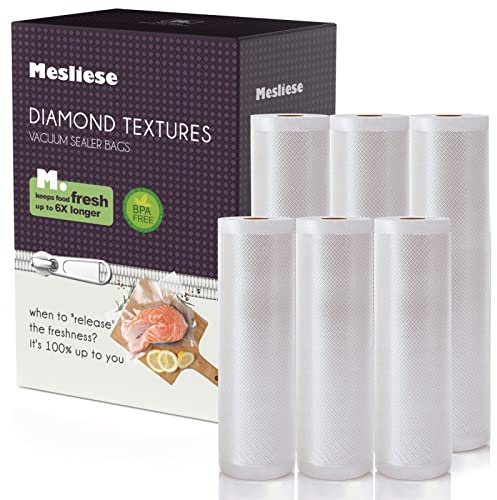 Mesliese Vacuum Sealer Bags for Custom Fit, BPA-Free and Puncture-Resistant Thickened Food Seal Freezer Bag for Sous Vide, Meal Prep or Vacuum Storage (3Pack 8x16' & 3Pack 11x16')