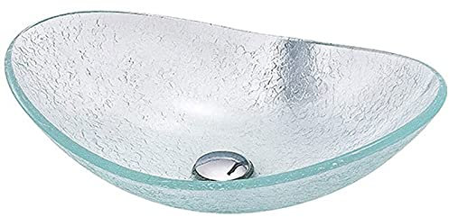 CGLYYDS Lavandino da Bagno Lavabo Ovale in Vetro temperato Trasparente Lavandino da appoggio con Rubinetto dell'Acqua e Set di Scarico Pop-up,C
