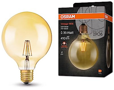 OSRAM Lampada LED Vintage 1906 Classic Globe125 FIL, E27, globo, oro, 4W, 410lm, 2400K, luce bianca molto calda, filamento magnetico, basso consumo energetico, lunga durata