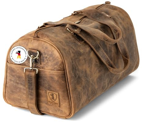 Berliner Bags Weekender Oslo mit Schuhfach aus Hunter Leder, Reisetasche für Damen und Herren - Braun