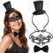 Shinybox Mini Top Hut Haarreif Set, 3 Stücke Hut Haarreif mit Schwarz Fliege und Spitze Maske, Schwarz Zylinder Hut Haarreif, Kostüm Party Hut für Karneval, Abschlussball, Helloween