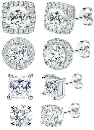 DOCHAIS Ohrstecker Ohrringe Silber 925 Damen Herren 14 Karat Vergoldet Gold Silber Ohrstecker 925 Set Hypoallergene Zirkonia Ohrringe 6-10 mm, Schmuck Geschenke für Frauen Männer