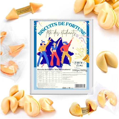 D&D Fun Cookies fortune cookies fête étudiants bleus 100 biscuits boîte 600g, divination, récompense végétale, petits cadeaux, pour fête, pour fête, biscuits de fortune chinois