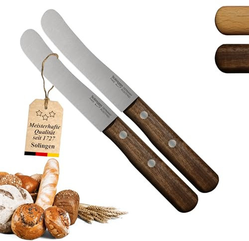 Solingen, coltello a gobba in noce, set da 2 pezzi, robuste rivetti cavi, coltello per la colazione, coltello per panini, direttamente dal produttore e dalla propria produzione, estrattore lucidante