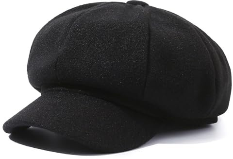 NLAND Gorra Invierno Mujer Boina Francesa con Visera Clásico Sombrero Octogonal Newsboy Beret Otoño e Invierno Boinas Gorras Hombre(Negro)
