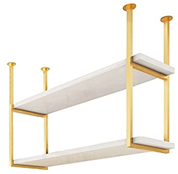 Takhängande grytställ 60/80/100/120 cm köksförvaringshylla trä och metall järn flytande blomstativ och vinhållare, idealisk för restaurang och heminredning display