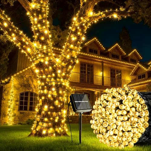 iBaycon Guirlanda Solar para Exteriores,12 m 100 Led Blanco Cálido | Resistente a La Intemperie,8 Modos Impermeable Ideal para Jardín Terraza Árboles Patio,Fiestas y Decoración Exterior