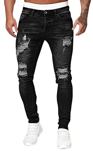 Slim fit jeans herr ribbade: Jeansbyxor andas deminbyxor nötningsbeständiga jeans college stretchjeans streetwear fritidsbyxor enfärgade utomhusbyxor klassiska lediga slip-byxor