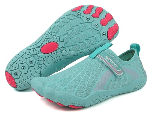 Chaussures Aquatiques Pied Nu Unisexe Homme Femme avec Scratch Ajustable,Maille Respirante séchage Rapide antidérapante,Plage Natation Yoga randonnée rivière Sport Fitness Outdoor été(Mint Green,38)