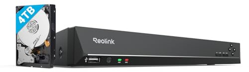 Reolink 4K PoE NVR 16 Canaux Caméra de Sécurité à Domicile Enregistrement de Vidéo avec Disque Dur de 4To Supportez 16MP/12MP/8MP/5MP/4MP 24h x7j Enregistrement de Surveillance RLN16-410