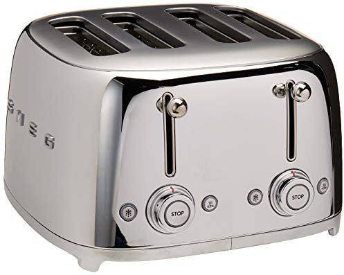 Smeg 50's Style Retro Aesthetic 4 Slice Toaster 6 Presets Extra Wide Slots Stainless Steel TSF03SSUS