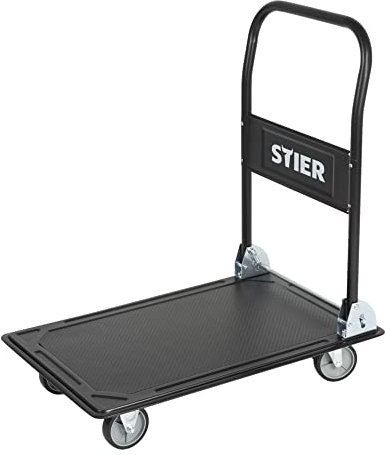 STIER Plattformwagen, Klappbar, Tragkraft 300 kg, Ladefläche 910 x 610 mm,Transporthilfe mit Lenkrollen, Rollwagen mit Antirutsch Beschichtung und umlaufenden Stoßschutz