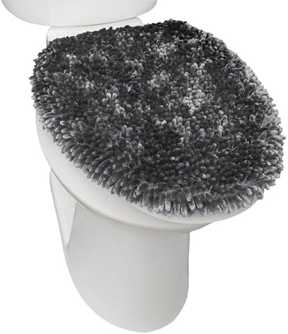 TOWN & COUNTRY BASICS SoHome Spa Step lyxig plysch chenille Shag maskintvättbar ultramjuk standard toalettlock överdrag 47 x 49,8 cm mörkgrå
