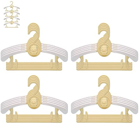 JSF - Set di 20 grucce appendiabiti per bambini, impilabili, con gancio a forma di orsetto, antiscivolo, salvaspazio, regolabile da 29 a 37 cm, colore giallo