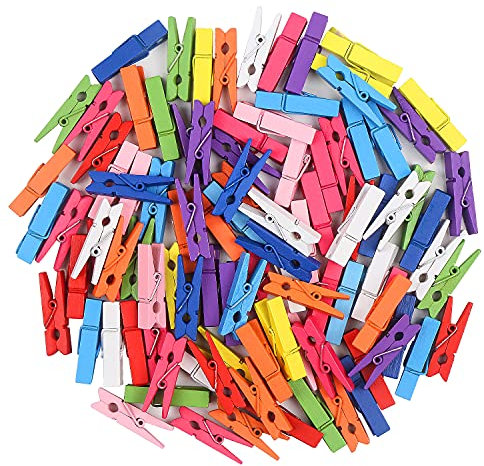 KIMOBER 100PCS Wooden Clothespins,Mixed Colored Craft Peg Pins Clips for Photos Pictures Paper Crafts,1.37Inch