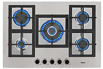TEKA Placa de Gas 75 cm, 5 Fuegos, Quemador Doble Anillo, Mandos Frontales Metalizados, Autoencendido, Seguridad Termopar, Modelo EFX 70.1 5G AI AL DR CI