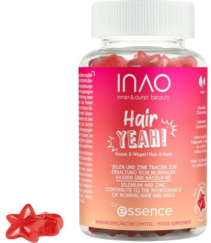 essence INAO Inner and Outer beauty Hair YEAH! | Nahrungsergänzungsmittel | Vitamin-Komplex für die Haare & Nägel | Vegane Gummibärchen | 60 Stück