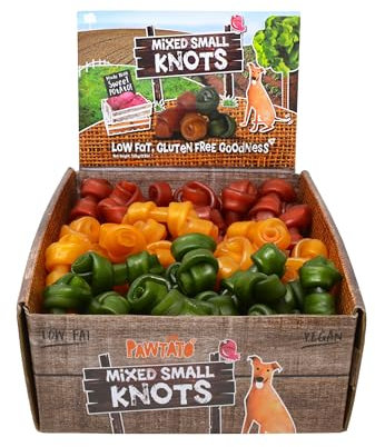 Pawtato kleine Kauknoten für Hunde vegan (1,6 kg Mischpackung), Hundeleckerli mit Süßkartoffeln, Reis & Backhefe für Energie, Leckerli für Hunde & Welpen auf Pflanzenbasis, Kausnack, gemischte Farben