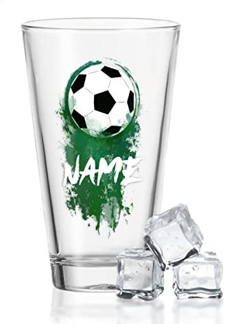 GRAVURZEILE Leonardo Wasserglas mit UV-Druck - im Fußball Design - mit Wunschname - Für Kinder als Geschenk - Geeignet als Trinkglas