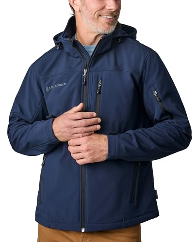 Free Country Men's Softshell Jacket Water & Wind Resistant Insulated and Warm Fleece Lined Rain Hiking Winter Coat for Men-Dark Navy-Size S