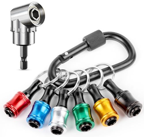 katerk Bit Holder Gadgets for Men, Hex Shank Bit Holder Keychain, Gadgets for Women Men Screwdriver Bit Holder, 1/4 Inch Drill Bit Holder w/ 105° Right Angle Drill Attachment for Her Him