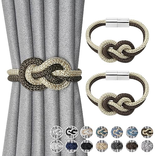 Pretty Jolly Mini magnetisk gardin gardinomtag nordisk enkel stil gardin gardin elegant dekorativ gardin draperi slips tillbaka för husfönster drapery, kaffe och beige, 2 stycken