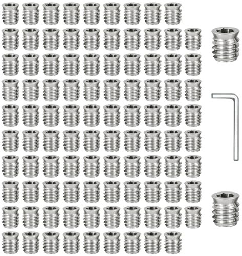Vueinrg 100 Pièces M6x15mm Insert Fileté Bois, Manchons à Visser avec 1Clé Hexagonale M6 Écrous Insert à Visser avec Hexagone Internel, Vis à Insert M6 Longueur en Acier Galvanisé pour Meubles En Bois