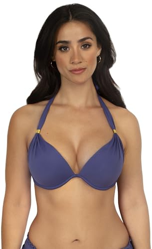 Smart & Sexy Women's Swim Secret Mega Push-Up Halter Bikini Top Skipper Blue 34B