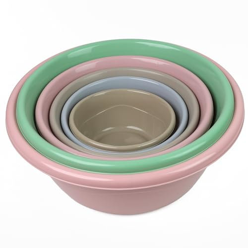 DIVCHI 6 Pcs Plastic Bowls Nesting Mixing Bowl Set Multipurpose Stackable Reusable Bowls for Washing Serving & Food Prep