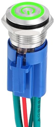 DMiotech 1 Pcs 16mm / 5/8 Stainless Steel Latching Push Button Switch 1NO 10A 12-24V Silver Button Green Button Lamp with Socket Plug with Wire for Car Boat Systems Custom Setups