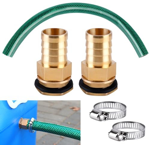 Regentonnen Verbindungsset, 25mm (1) Regentonnenverbindung, Regentonnen-Anschluss-Set mit 50cm Verbindungsschlauch und Messing Zubehör, Tankverbindung Für 2 Regentonnen Regensammle (A)