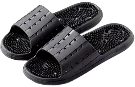 Fotmassage Relax Tofflor För Plantar Fasciit Kvinnor Män Zonterapi & Akupressur Sandaler Halkfria Duschskor Minska Fotneuropati Smärtlindring Och Spänningar(Black,44/45EU)