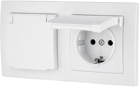 Unterputz Doppel-Steckdose IP44, Steckklemme, All-in-One, Serie ET-1 weiß