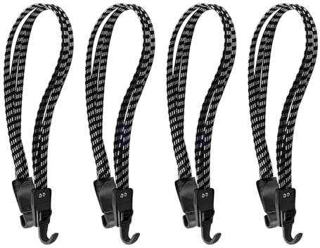 4 Pezzi Cinghie Elastiche per Bicicletta, Cinghia Elastica per Moto, Cinghia Elastici per Bagagli 65cm con Ganci Doppi, Fascia Fissaggio Luggage Regolabile 3 in 1 per Trasporto Tende Scatole Oggetti