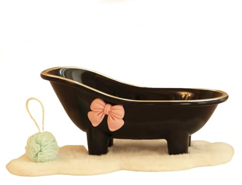 Minamzee Bañera de casa de muñecas en miniatura 1:12, mini bañera de plástico blanco con bola de baño azul, accesorio de muebles en miniatura para decoración de baño de casa de muñecas (negro)